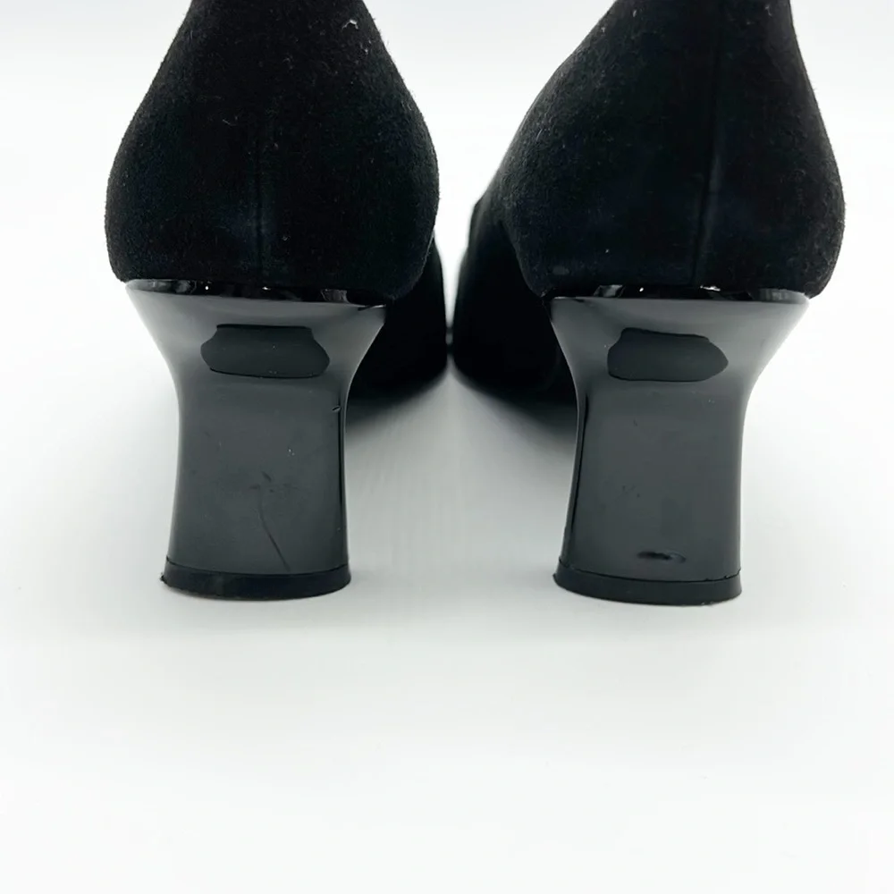 Stuart Weitzman‎ Black Suede Heels Women's 7.5 B Patent Heel Square Toe
